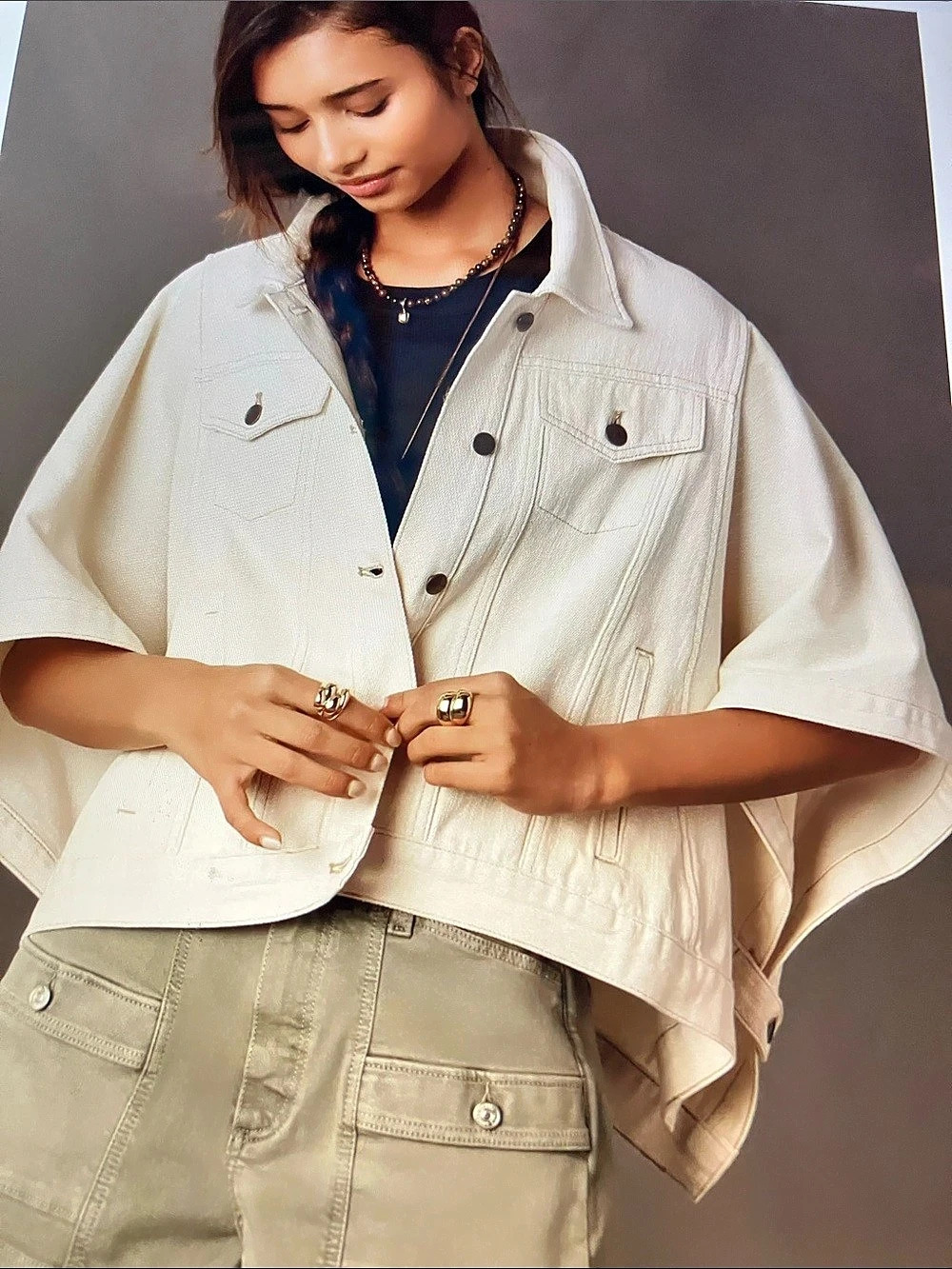 PILCRO The Weston Denim Cape boyfriend from Anthropology cream XS cotton
